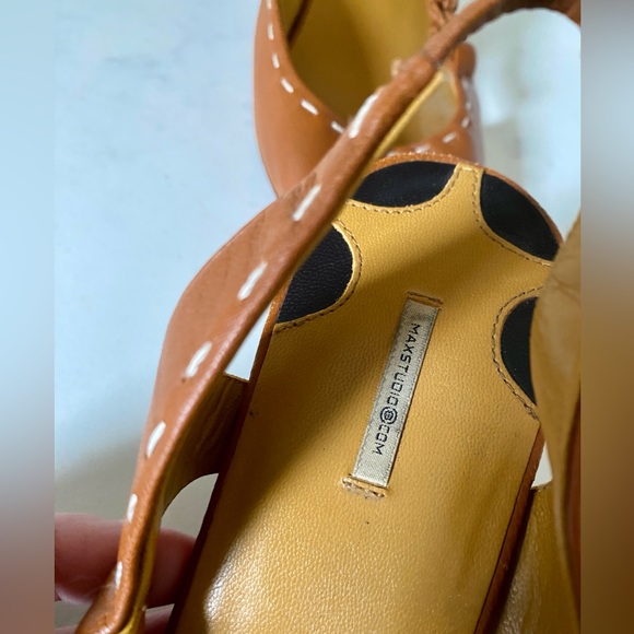 Max Studio Kylie 2 Cognac Leather Braided Slingback Open Peep Toe Heels Shoes 8 - Picture 7 of 9